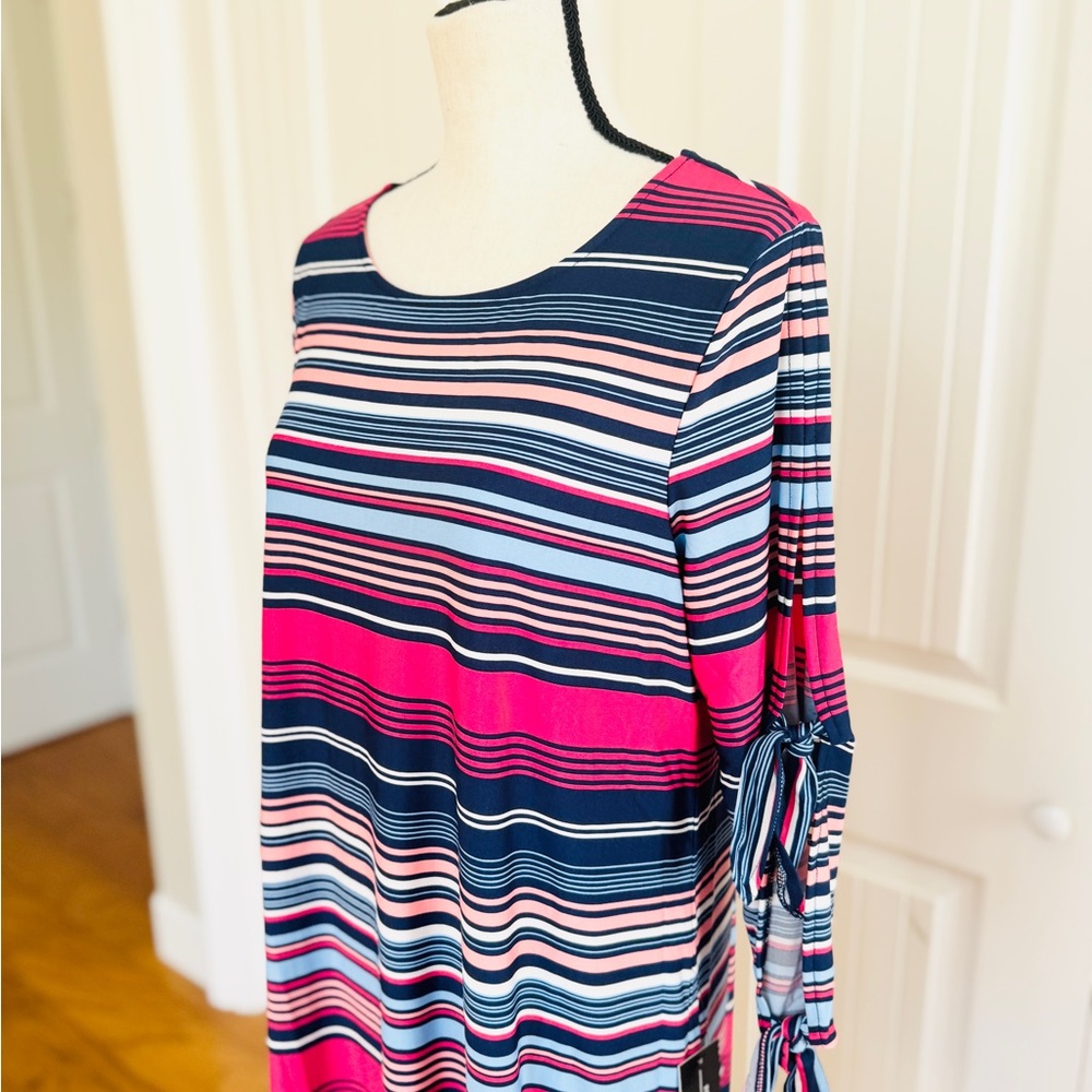 NWT Zoe + Phoebe Multi Color Striped Tie Sleeve Dress L Nautical Coastal Preppy - Picture 6 of 10